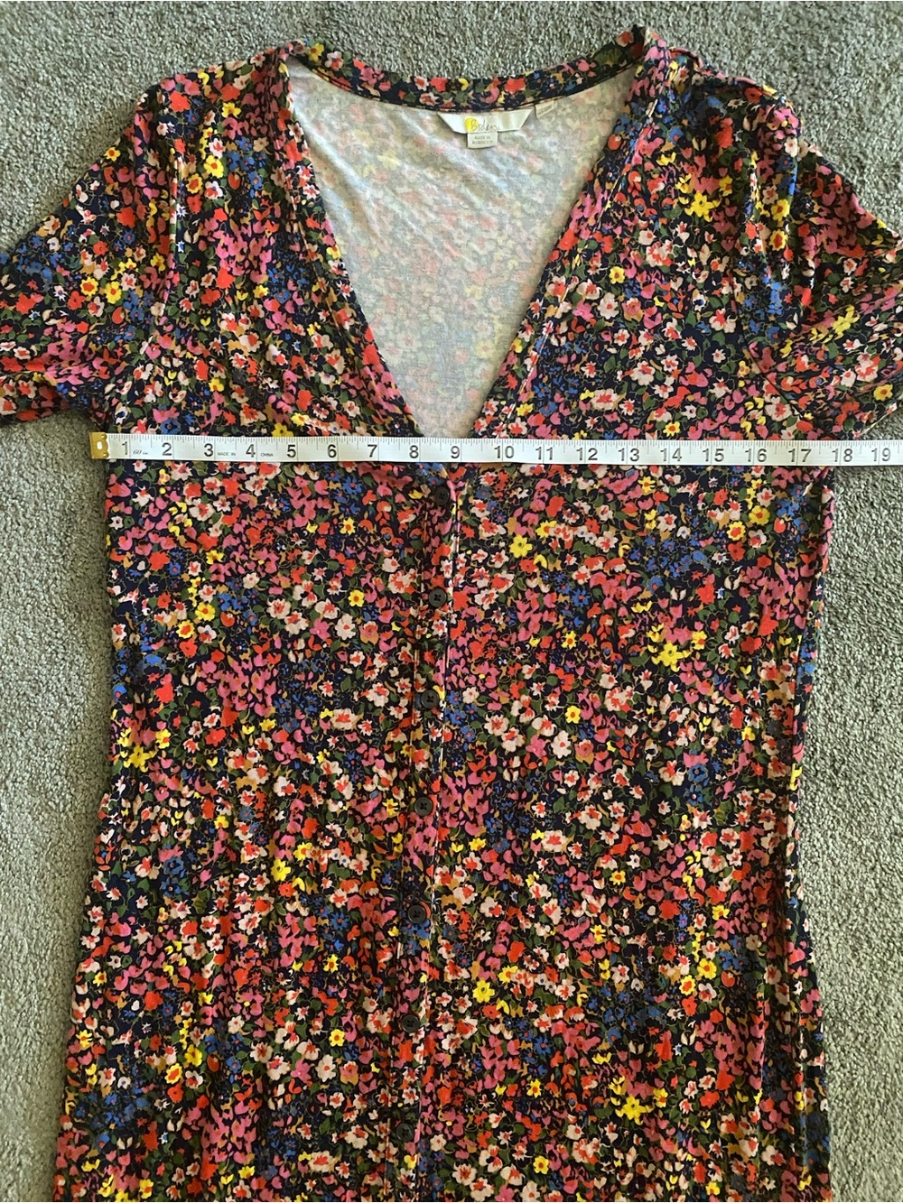 Boden Ecovero Floral Midi Dress Button Front Belted V Neck Jersey 10R - Picture 12 of 13